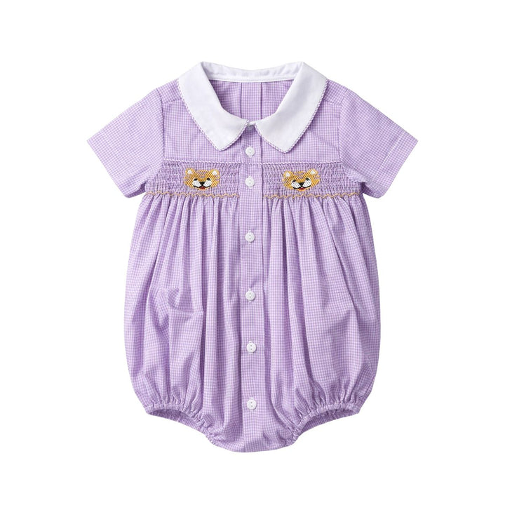 Miller Smocked Bubble-Purple Gingham Tiger