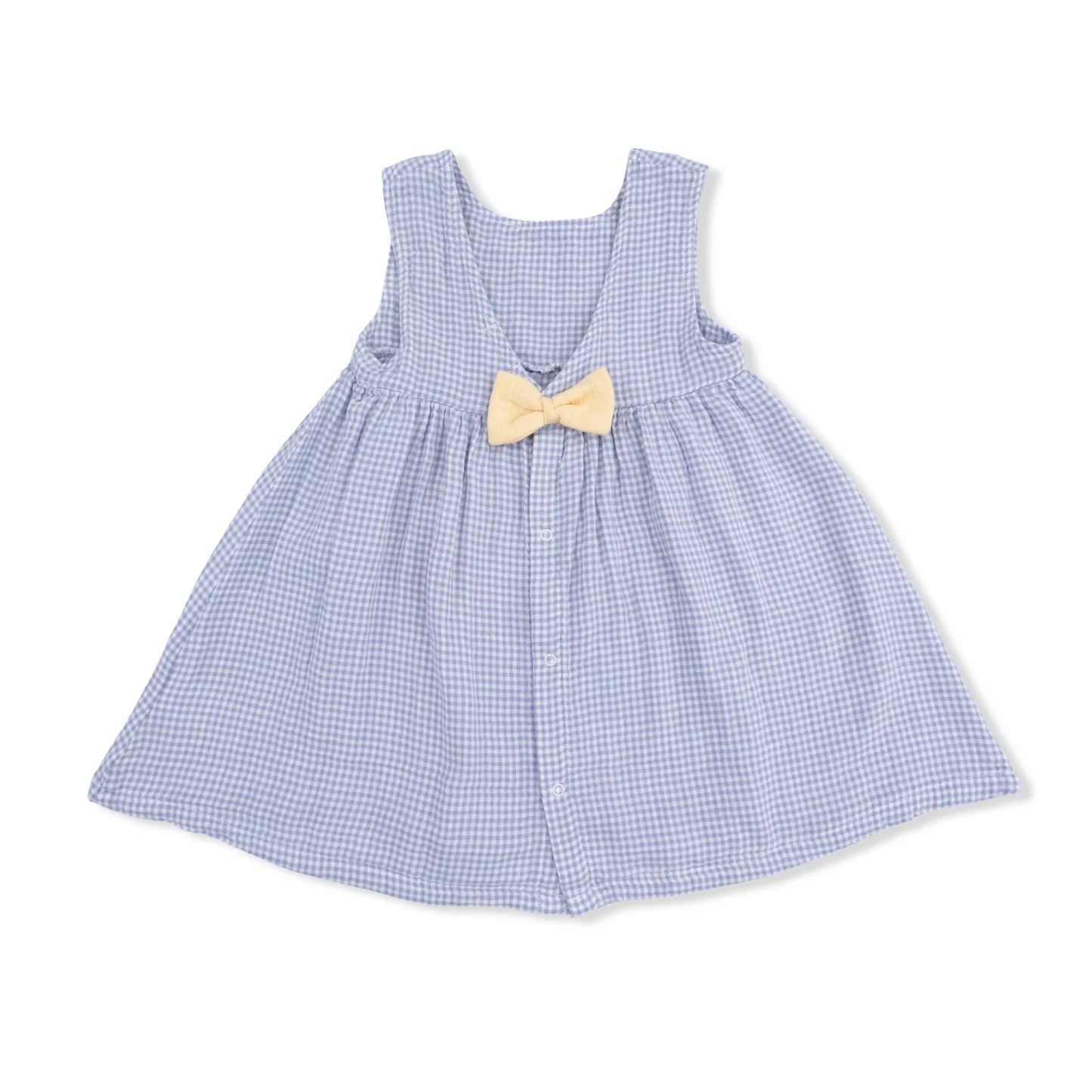 Micro Gingham Blue Blizzard Dress with Bow and Bloomer
