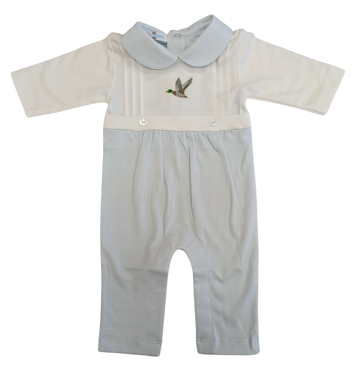 Blue Mallard Ducks Hand Embroidered Romper