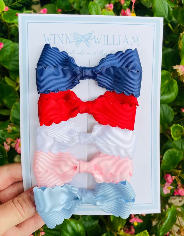 Small Scalloped Lottie Bow: Nylon Headband / Bundle