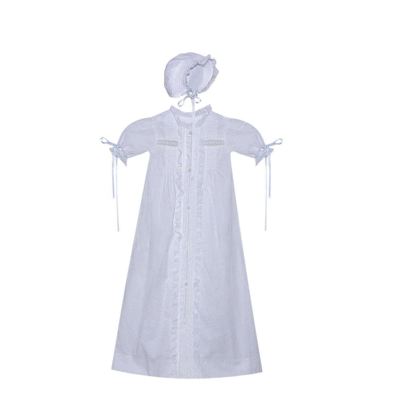 White Tierney Christening Gown - Blue