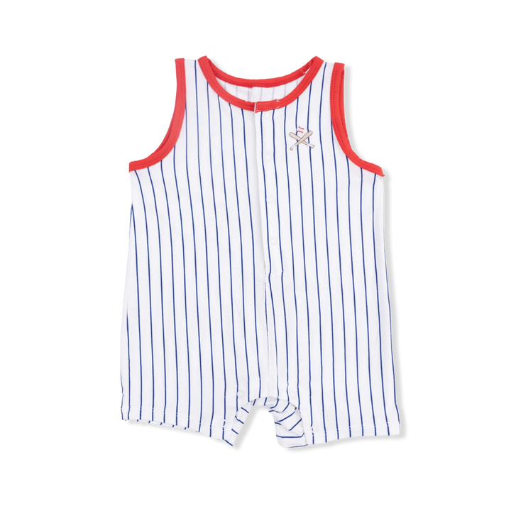 Baseball Stripe Sleeveless Shortie Romper