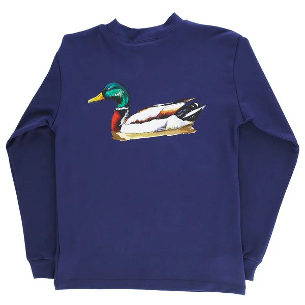 Boys Long Sleeve Performance Tee - Wood Duck on Navy