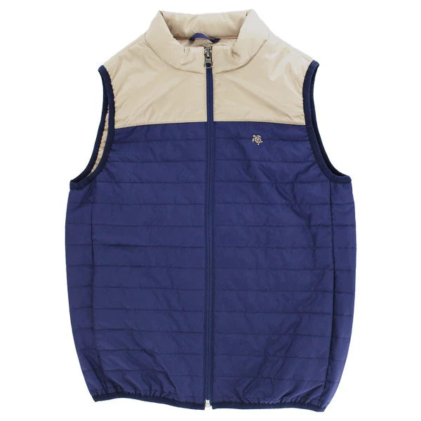 Quilted Vest - Blue & Tan