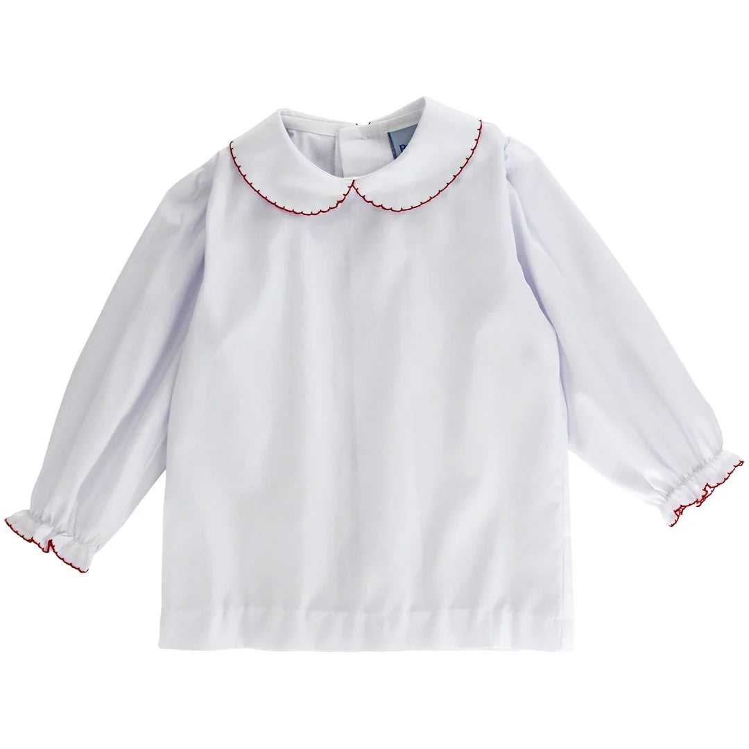 Girls Ruffle Shirt - Red Picot