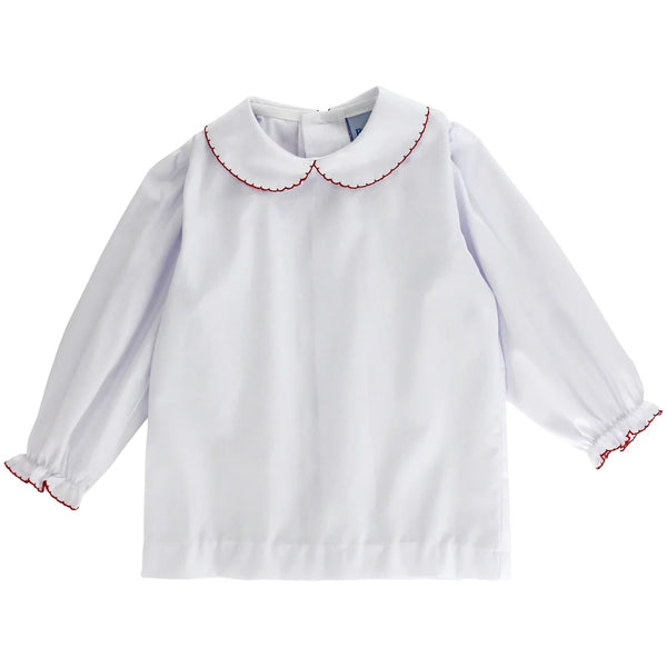 Girls Ruffle Shirt - Red Picot