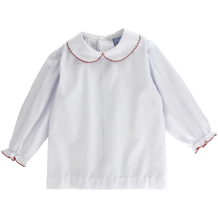 Girls Ruffle Shirt - Red Picot