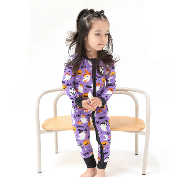 Costumed Ghosts - Glow In The Dark - Purple - 2 Way Zipper Romper