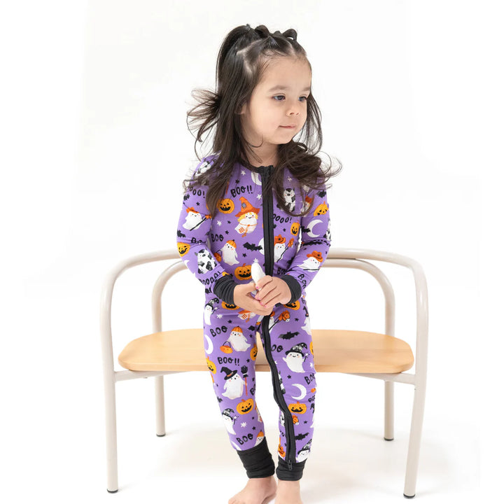 Costumed Ghosts - Glow In The Dark - Purple - 2 Way Zipper Romper