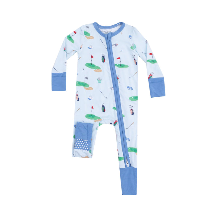 2 Way Zipper Romper - Golf Things Blue