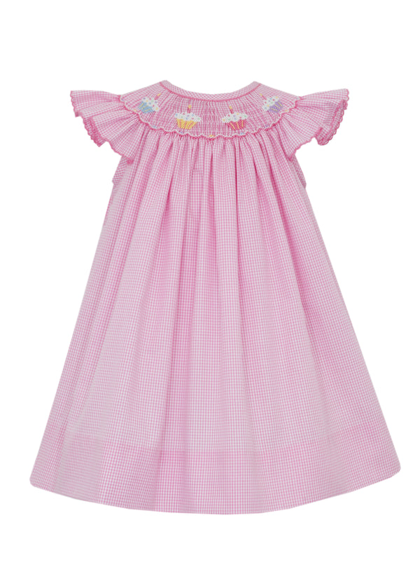 Cupcakes - Pink Check Angel Wing Bishop Dress