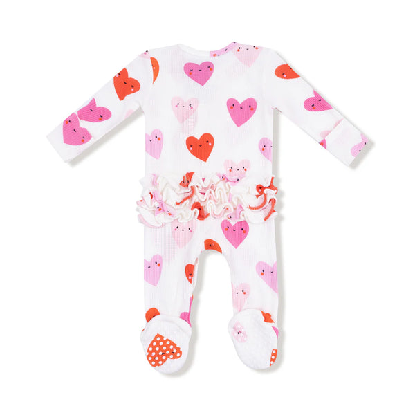 Happy Hearts 2 Way Ruffle Zipper Footie