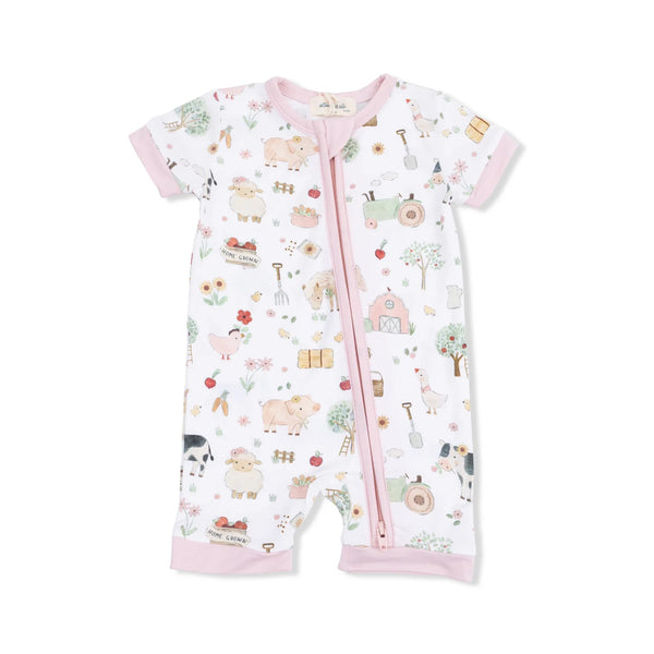 Cute Farm Animals Pink Shortie Romper