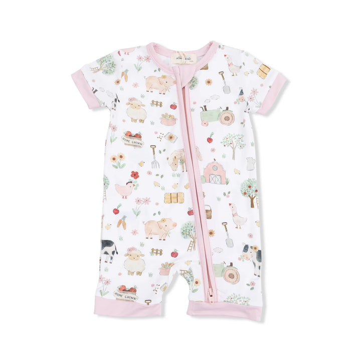Cute Farm Animals Pink Shortie Romper