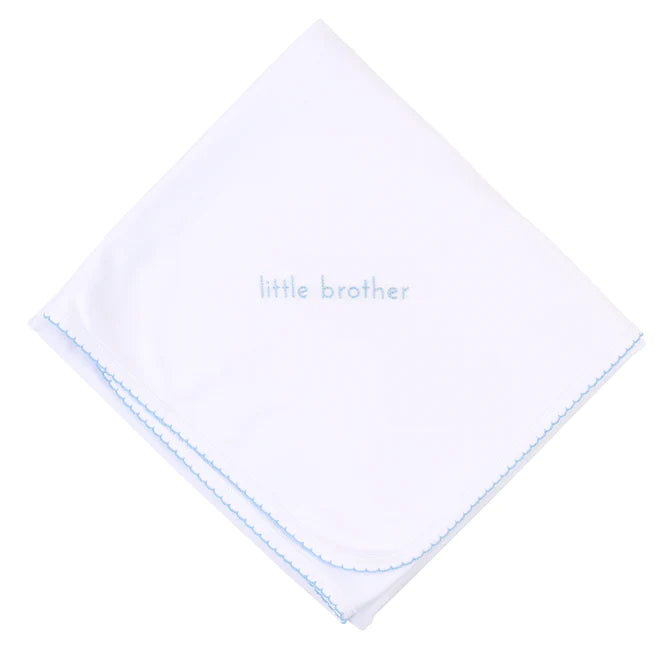 Little Brother Blue Embroidered Receiving Blanket