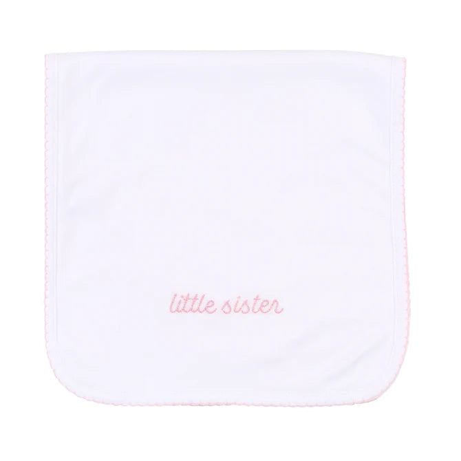 Little Sister Pink Embroidered Burp Cloth