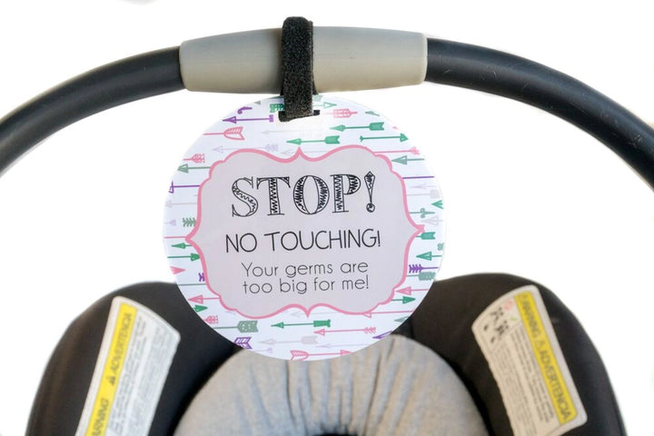 Pink Arrow No Touching Car Seat and Stroller Tag