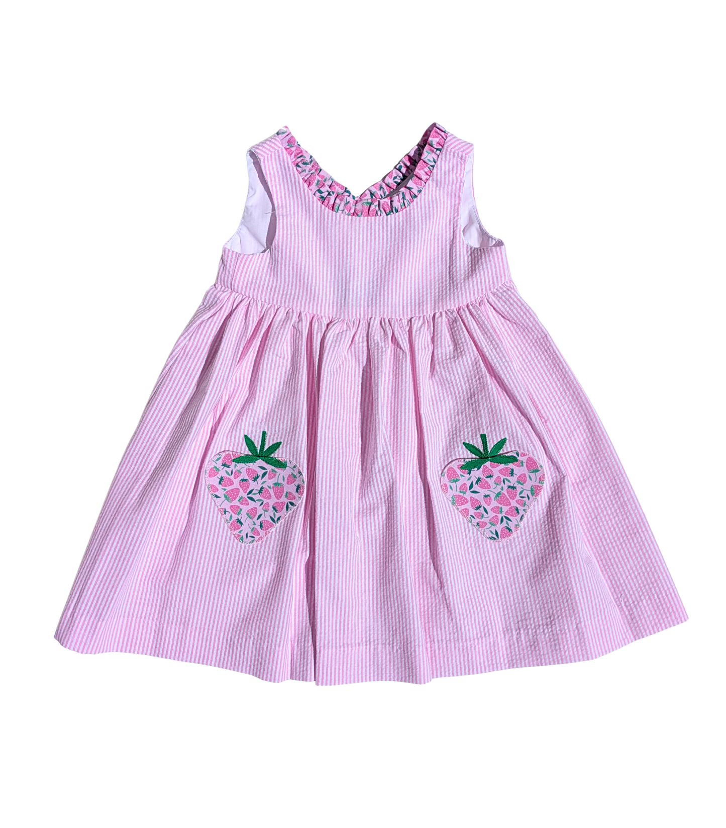 Pink Stripe Dress w/ Strawberry Pockets