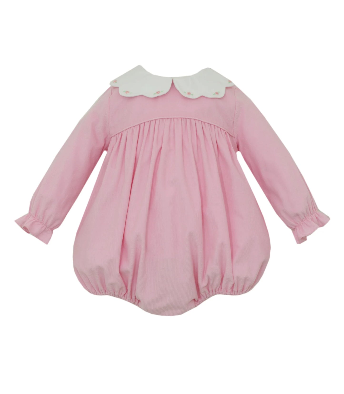 Pink Corduroy Bubble with Scalloped Collar & Hand Embroidery