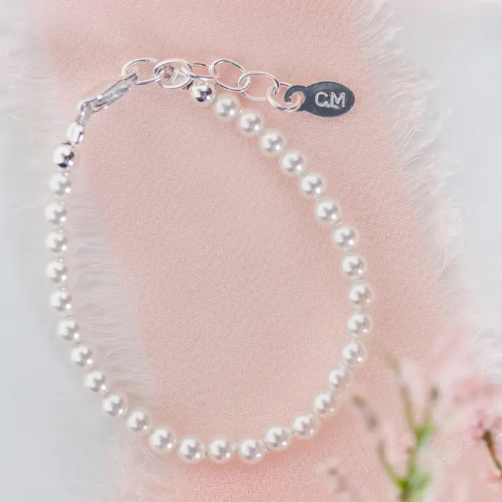 Girls Sterling Silver Dainty Pearl Baby & Child's Bracelet
