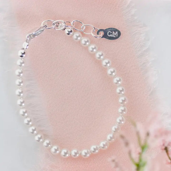 Girls Sterling Silver Dainty Pearl Baby & Child's Bracelet