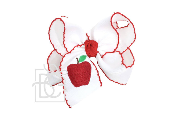 Embroidered Apple on Crochet Edge Bow