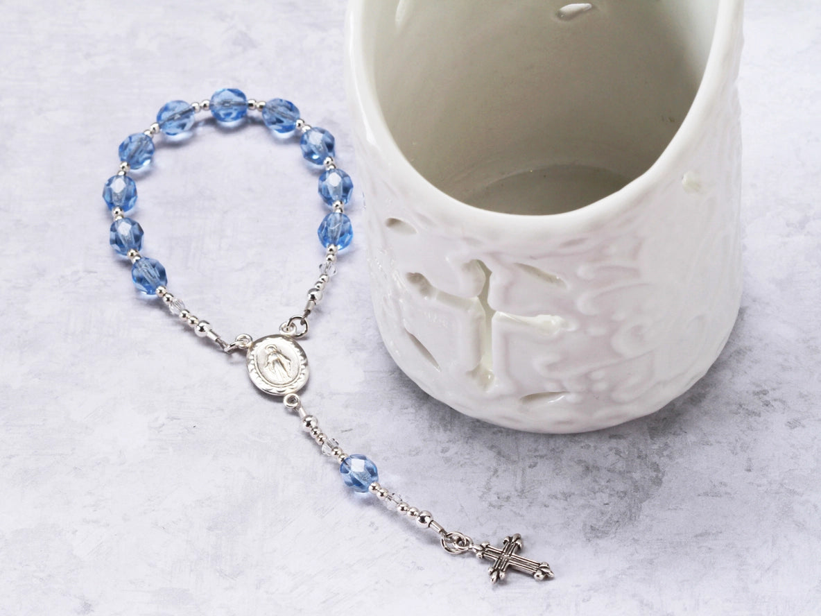 Sterling Silver Blue Baby Rosary Baptism Christening Gift