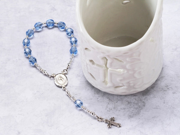 Sterling Silver Blue Baby Rosary Baptism Christening Gift