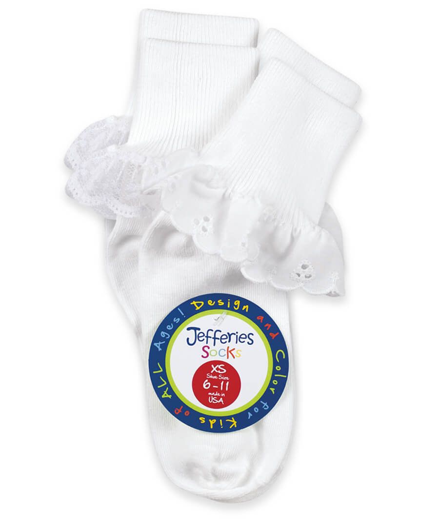 Sisters Eyelet and Fancy Lace Turn Cuff Socks 2 Pair Pack 2152