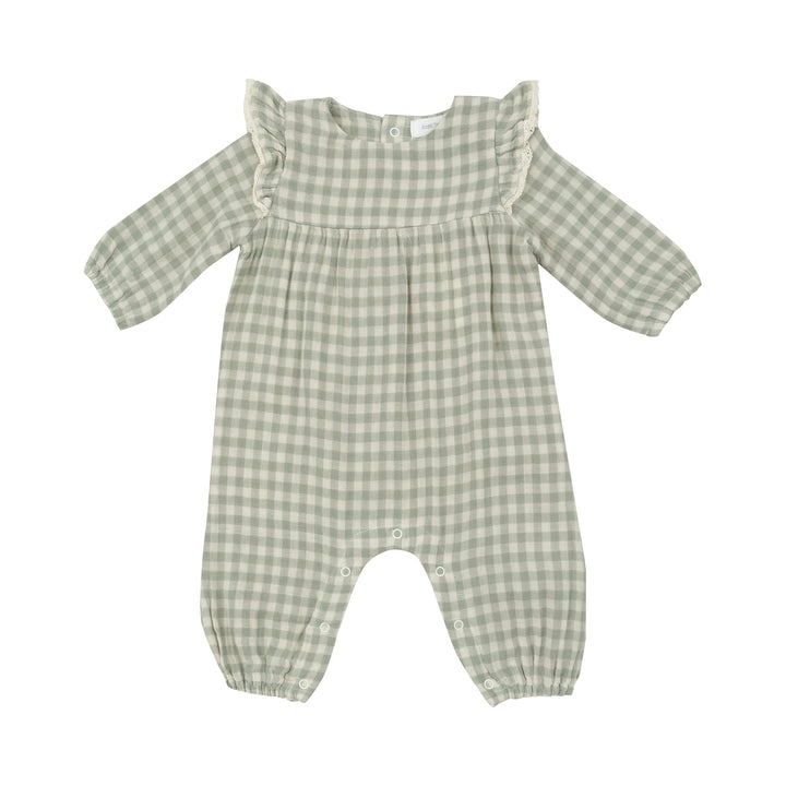 Mini Green Gingham - Ruffle Sleeve Romper