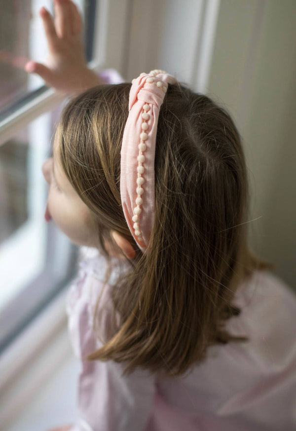 Preppy Pom Knot Headband - Light Pink