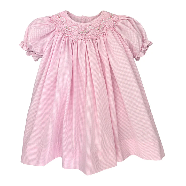 Pink Bishop Zig Zag Smocked Dress