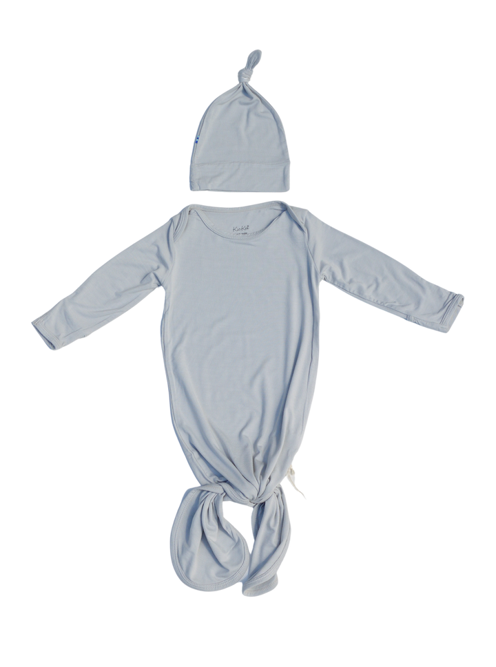 Knotted Layette Gown & Hat Set in Dove
