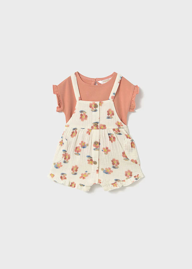 Peach Print Overall and Shirt Set