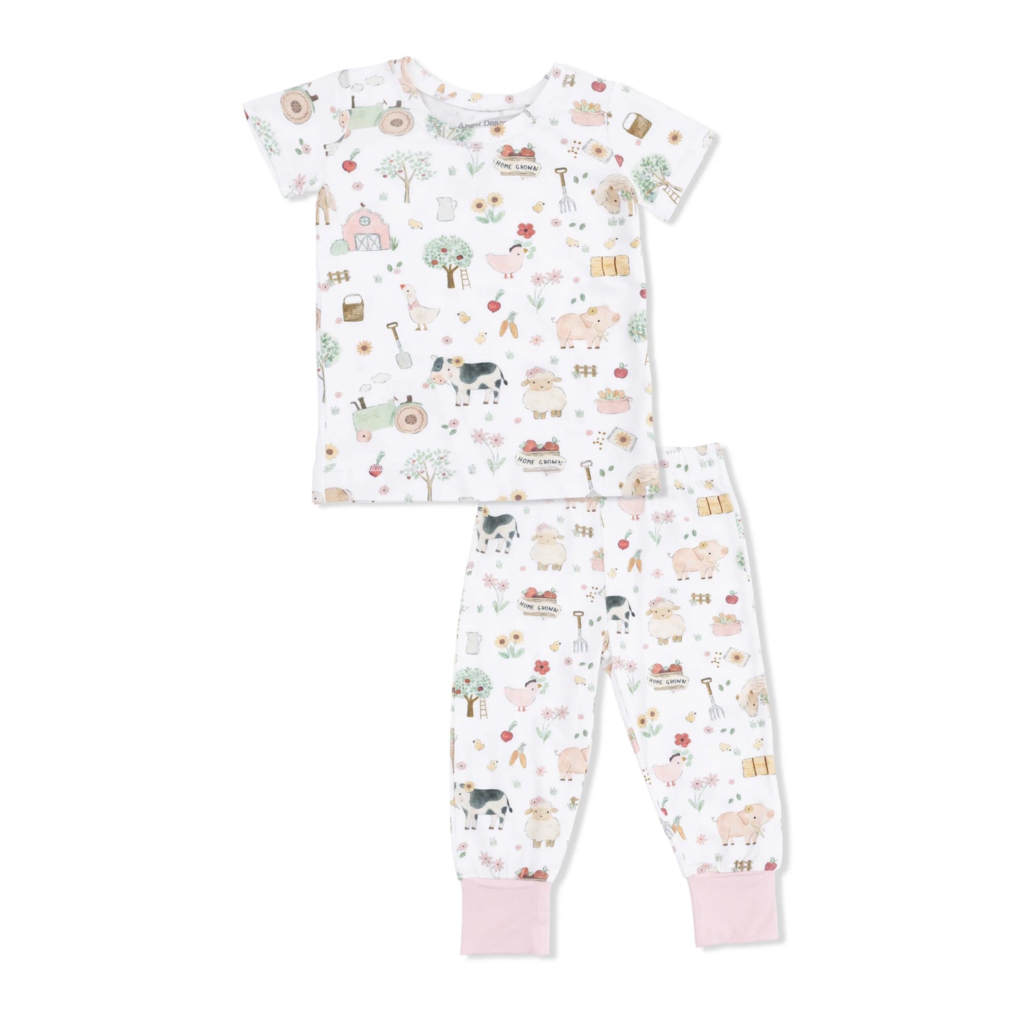 Cute Farm Animals Pink Short Sleeve Loungewear Set