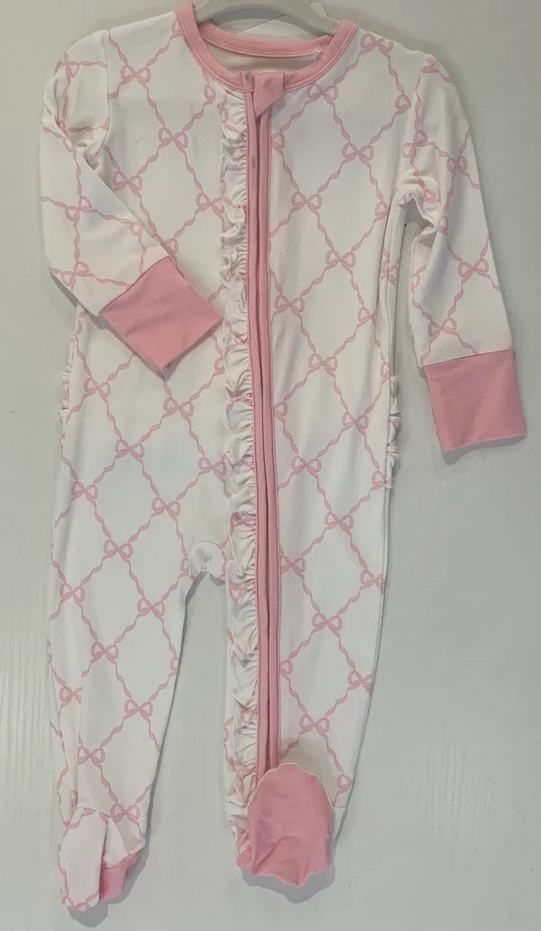 Pink Bow Trellis Footie Romper