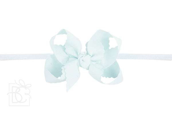 Large Nylon Pantyhose Headband w/Scalloped Edge Bow