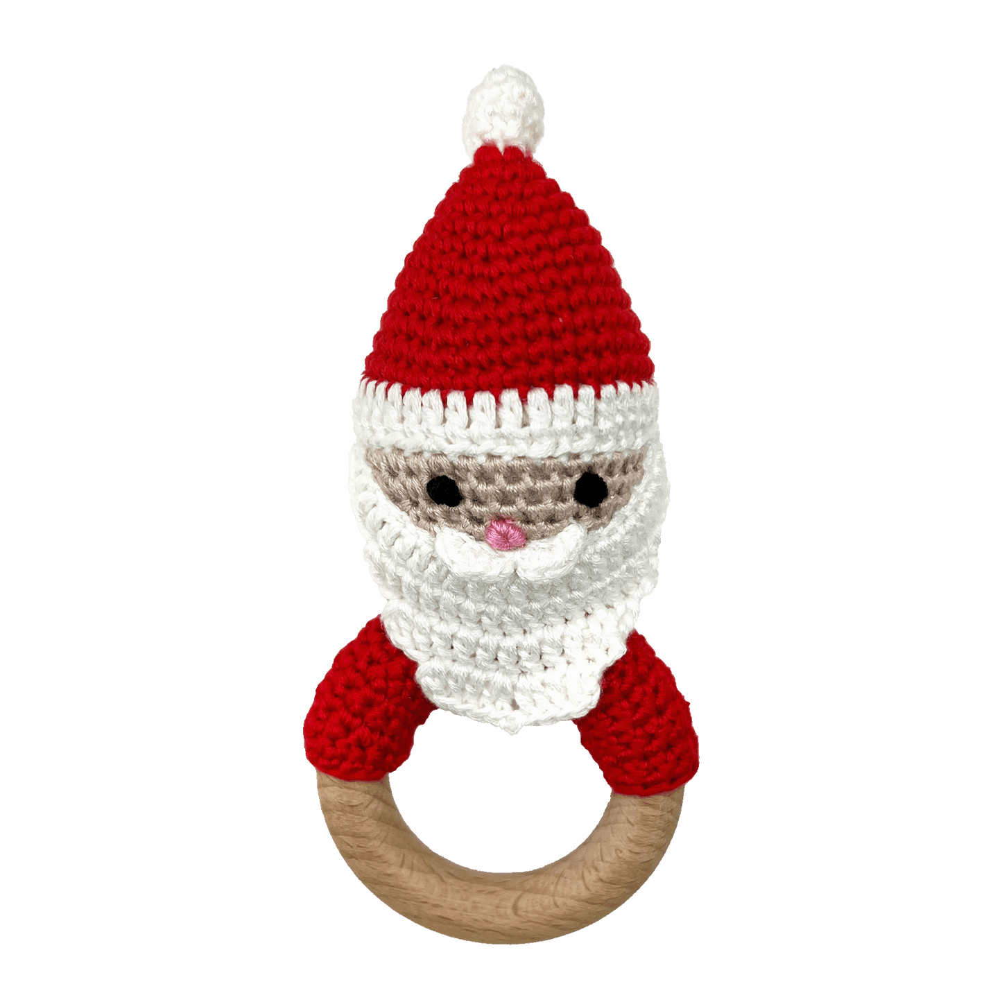 Santa Bamboo Crochet Woodring Rattle: 5" Rattle