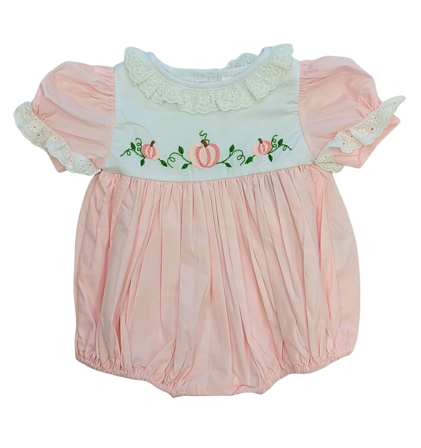 Isla Pink Hand Embroidered Pumpkin Bubble Ruffle Collar