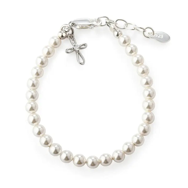 Girls Silver Pearl Baby Baptism Bracelet, 1st Communion Gift - Lacey