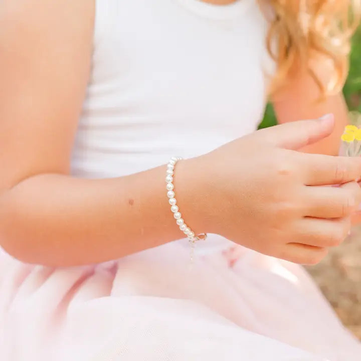 Girls Sterling Silver Dainty Pearl Baby & Child's Bracelet