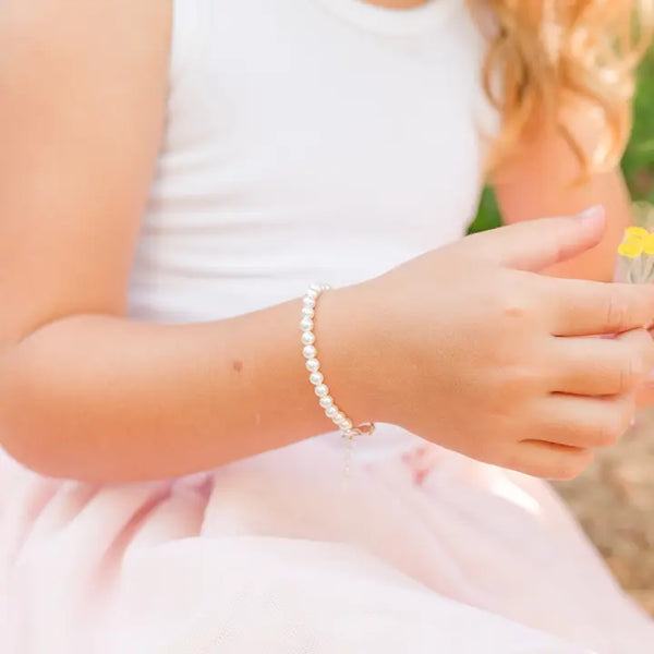 Girls Sterling Silver Dainty Pearl Baby & Child's Bracelet