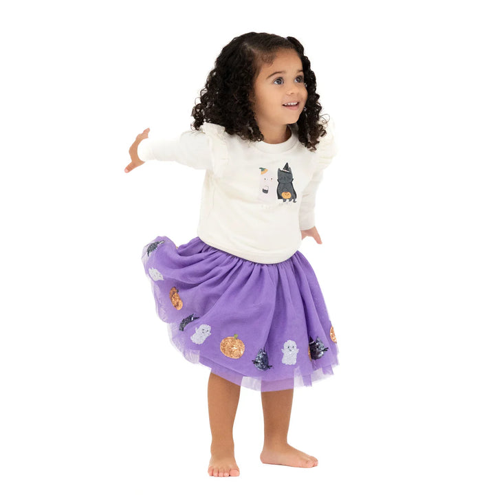 Tutu Skirt - Purple Cat and Ghost - Halloween