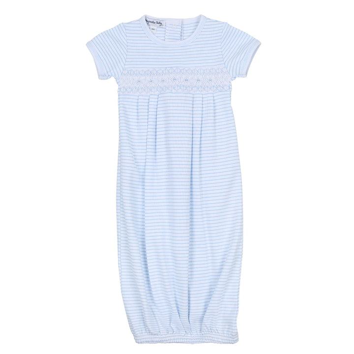 Katie & Kyle Blue Smocked Short Sleeve Pleated Gown