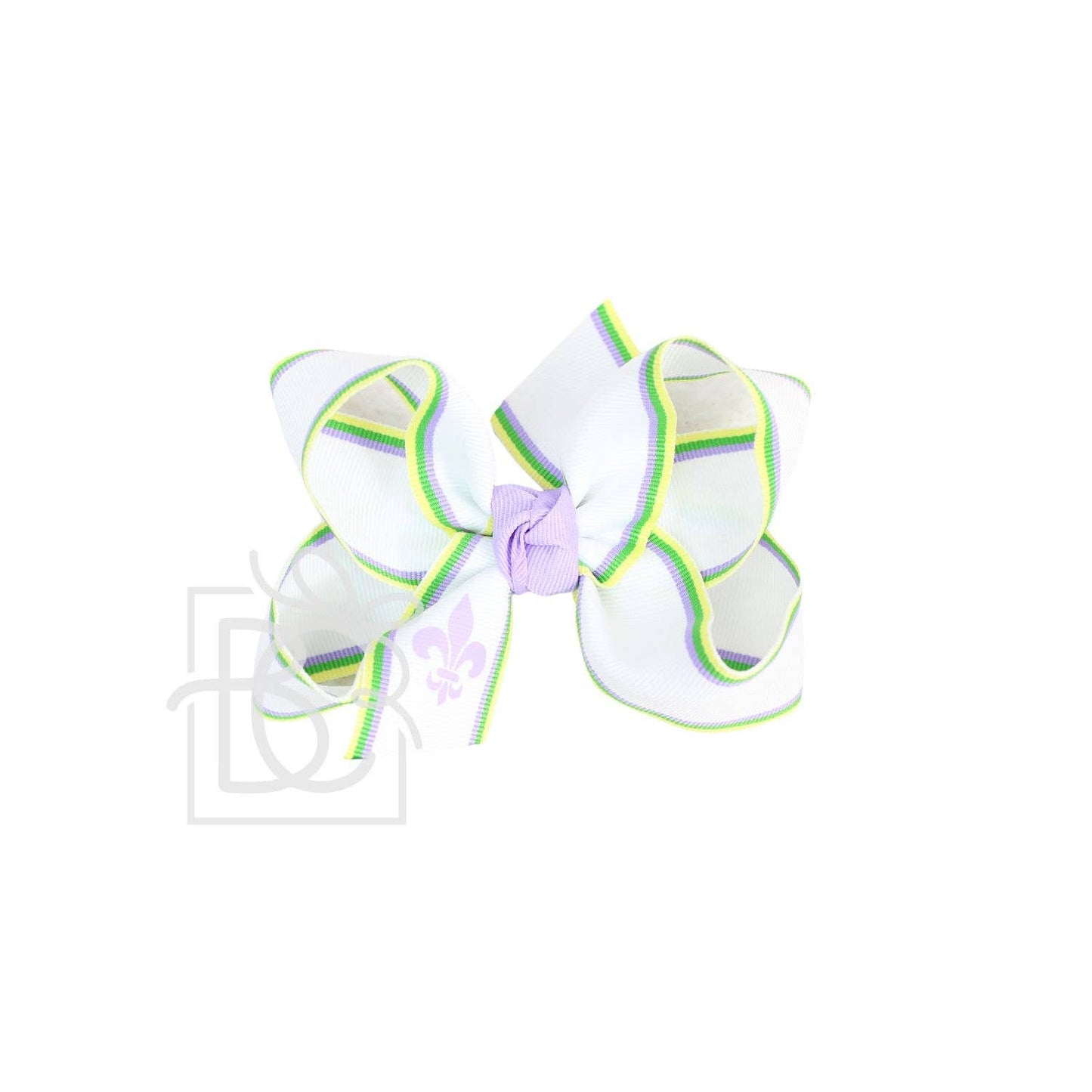 LIGHT ORCHID FLEUR HEAT TRANSFER MARDI GRAS STRIPE BOW ON ALLIGATOR CLIP