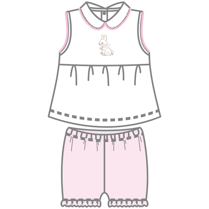 Vintage Bunny Pink Embroidered Collared Sleeveless Short Set