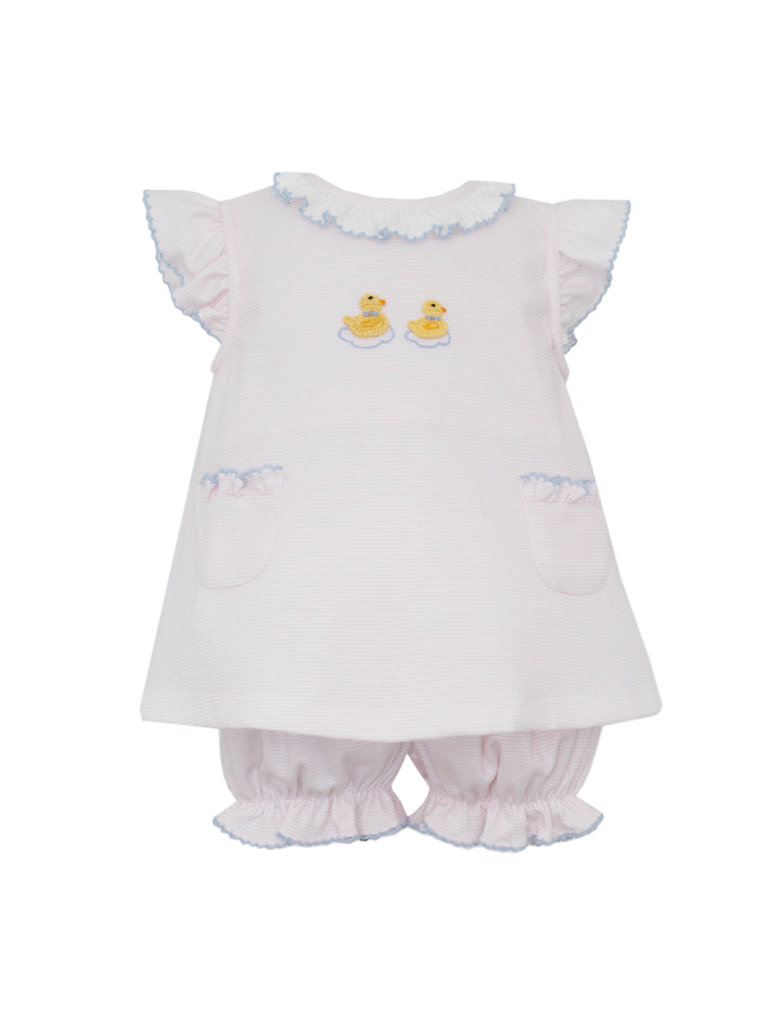 Duckling Girl's - Pink Knit Stripe Sleeveless Bloomer Set