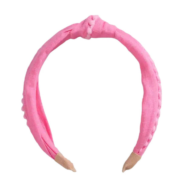 Preppy Pom Knot Headband - Pink