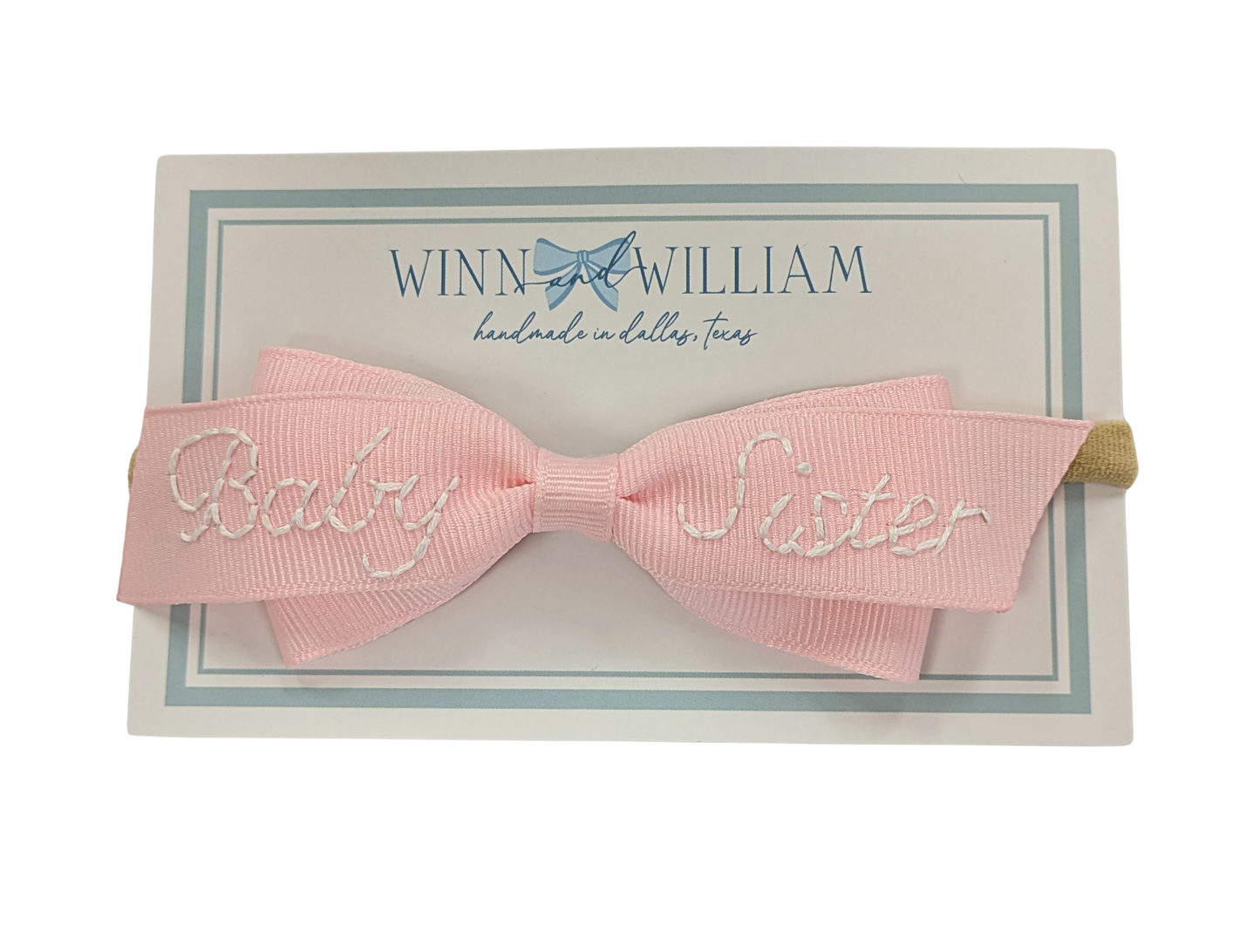 The Lottie Bow - Baby Sister Hand-Embroidered Bow - Small