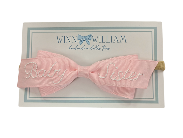 The Lottie Bow - Baby Sister Hand-Embroidered Bow - Small